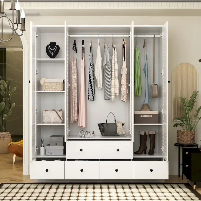 Armoire-penderie autoportante 59 po de large, grand format, blanche