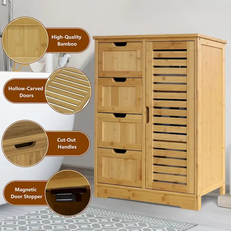 Meuble de rangement sur pied pour salle de bain VEIKOUS avec 4 tiroirs