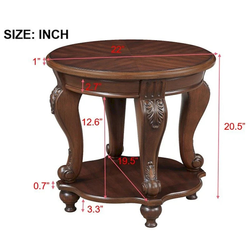 Table d'appoint ronde rétro 22, table d'appoint de canapé en bois massif avec étagère, table de coin de salon facile à assembler
