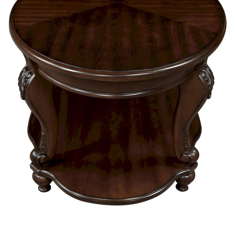 Table d'appoint ronde rétro 22, table d'appoint de canapé en bois massif avec étagère, table de coin de salon facile à assembler