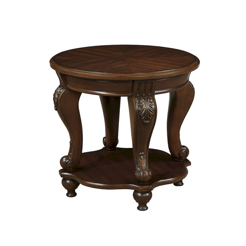 Table d'appoint ronde rétro 22, table d'appoint de canapé en bois massif avec étagère, table de coin de salon facile à assembler