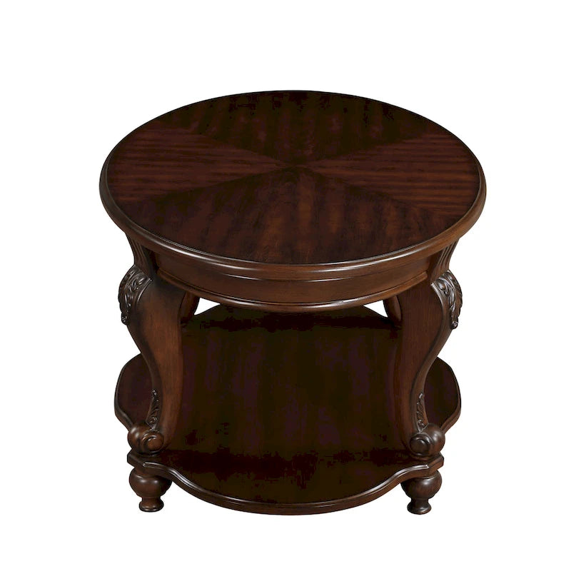 Table d'appoint ronde rétro 22, table d'appoint de canapé en bois massif avec étagère, table de coin de salon facile à assembler