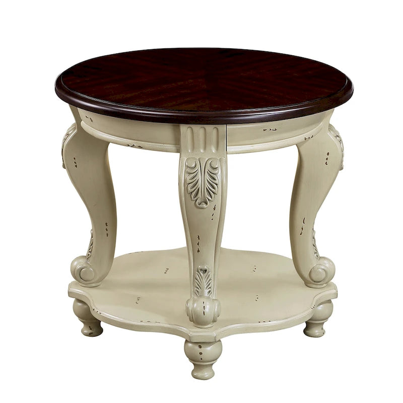 Table d'appoint ronde rétro 22, table d'appoint de canapé en bois massif avec étagère, table de coin de salon facile à assembler