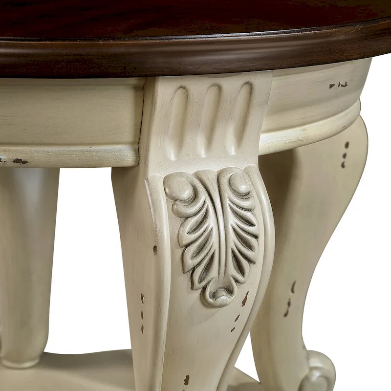 Table d'appoint ronde rétro 22, table d'appoint de canapé en bois massif avec étagère, table de coin de salon facile à assembler