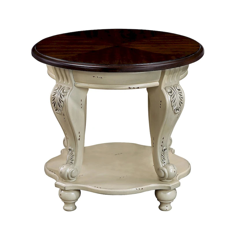 Table d'appoint ronde rétro 22, table d'appoint de canapé en bois massif avec étagère, table de coin de salon facile à assembler