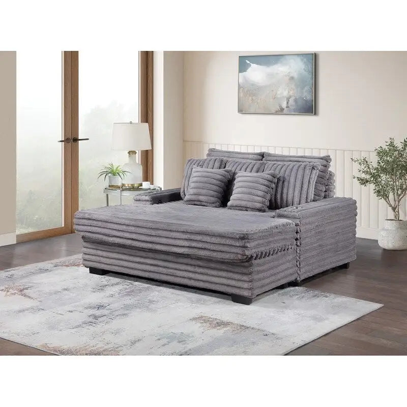 Canapé d'angle surdimensionné en velours côtelé 67W avec porte-gobelets et port de chargement USB