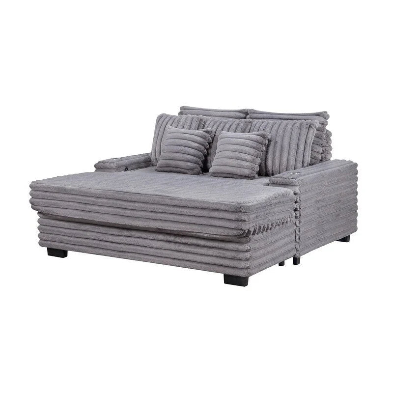 Canapé d'angle surdimensionné en velours côtelé 67W avec porte-gobelets et port de chargement USB