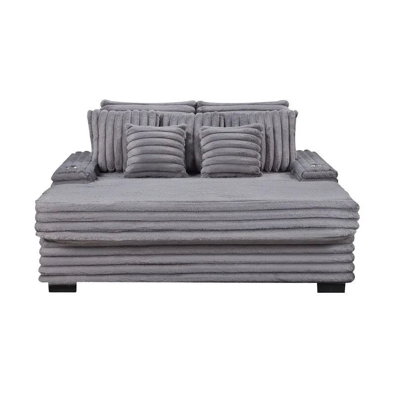 Canapé d'angle surdimensionné en velours côtelé 67W avec porte-gobelets et port de chargement USB