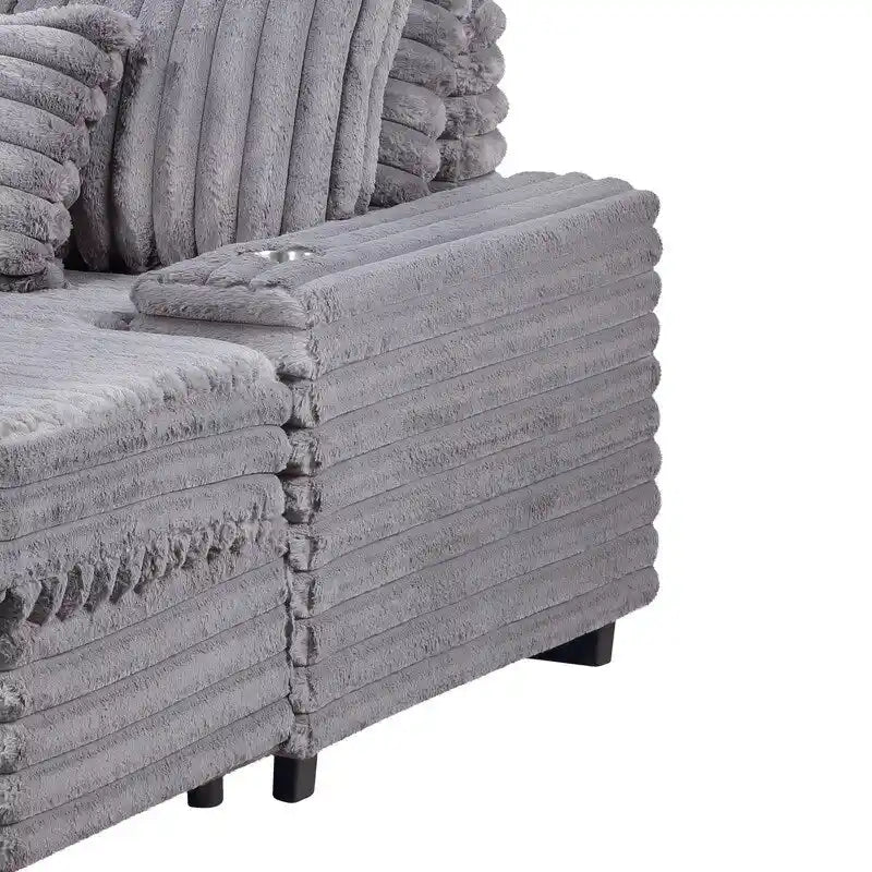 Canapé d'angle surdimensionné en velours côtelé 67W avec porte-gobelets et port de chargement USB