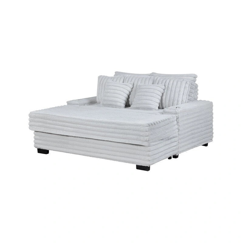 Canapé d'angle surdimensionné en velours côtelé 67W avec porte-gobelets et port de chargement USB