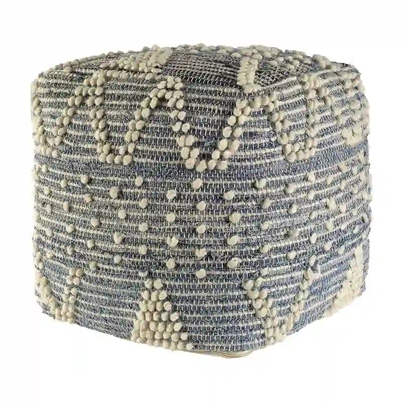 Pouf ottoman géométrique bleu pour salon ou chambre à coucher