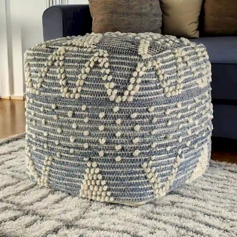 Pouf ottoman géométrique bleu pour salon ou chambre à coucher