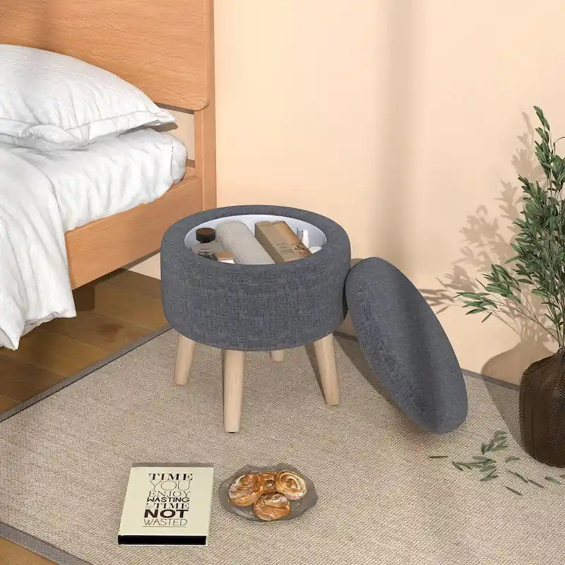 Ottoman de rangement rond avec plateau