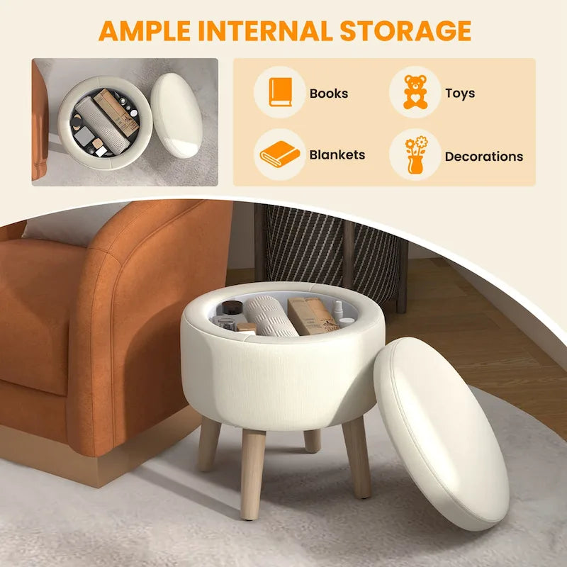Ottoman de rangement rond avec plateau