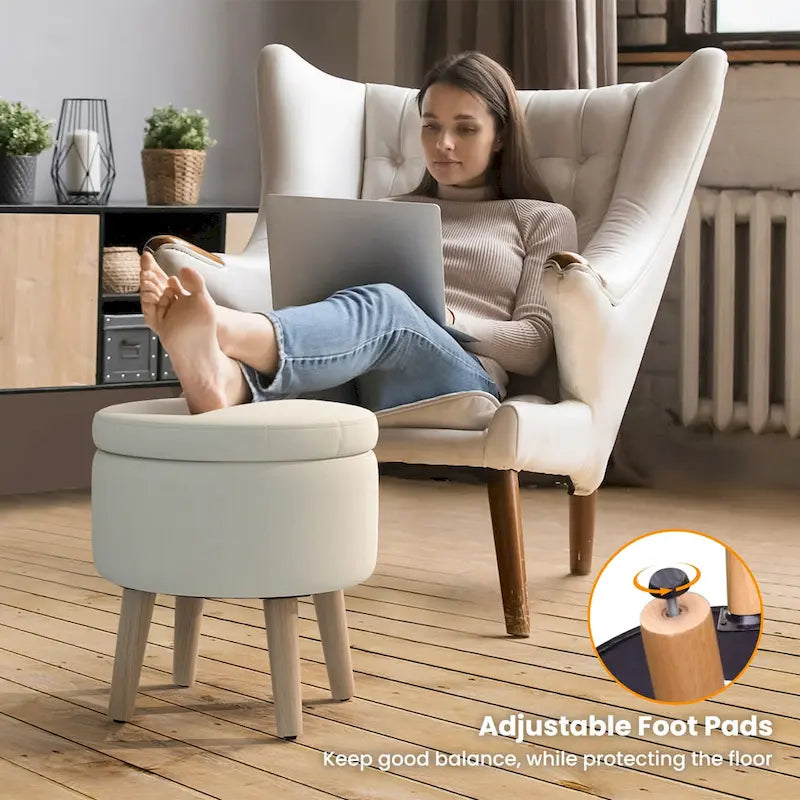 Ottoman de rangement rond avec plateau