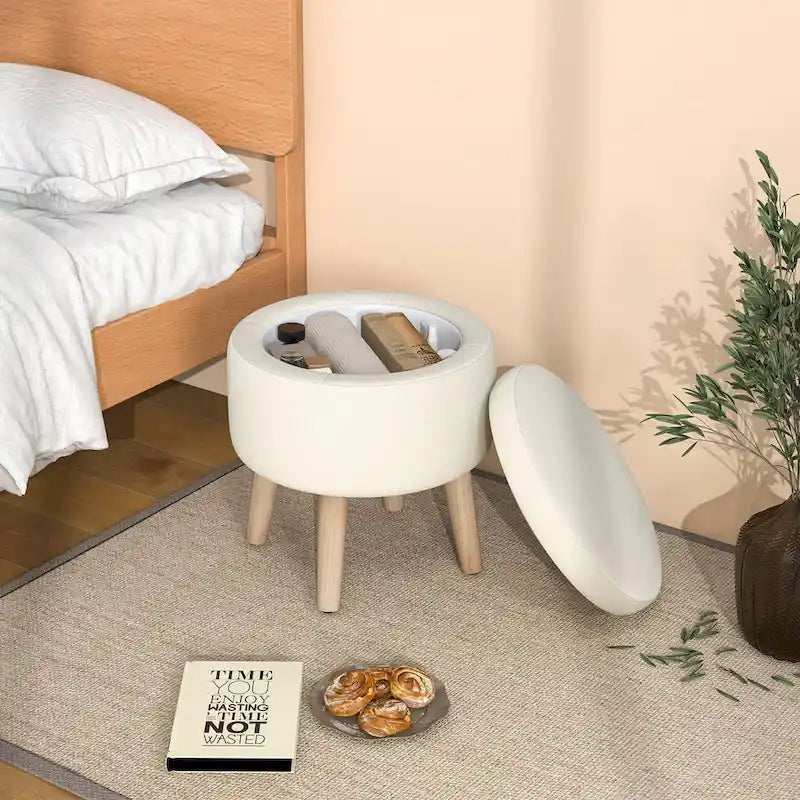 Ottoman de rangement rond avec plateau