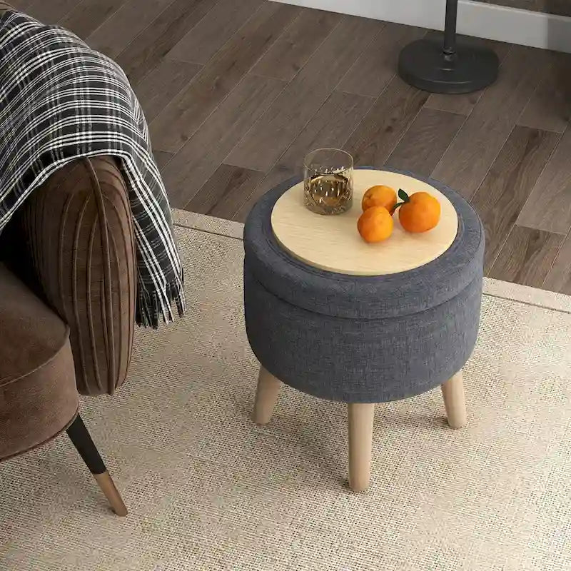 Ottoman de rangement rond avec plateau