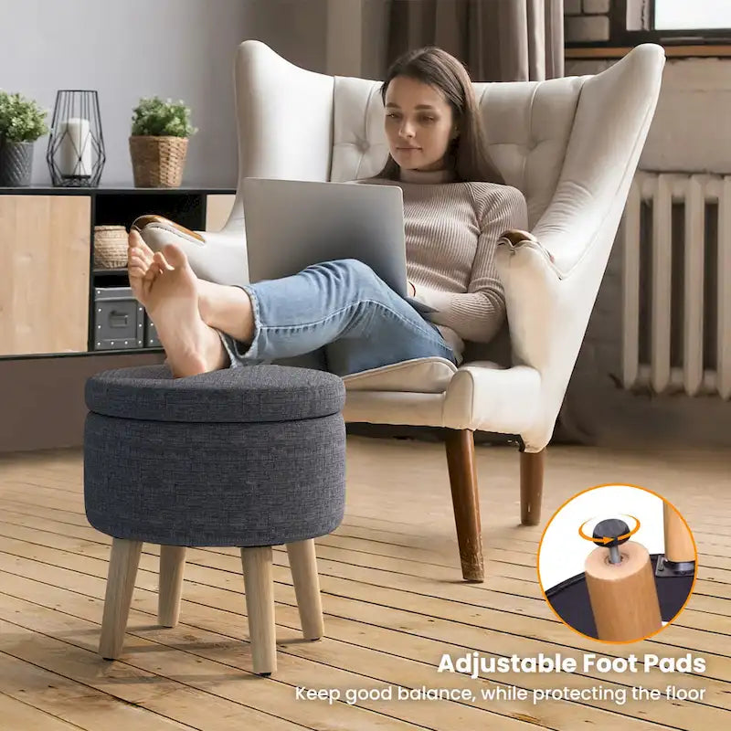 Ottoman de rangement rond avec plateau