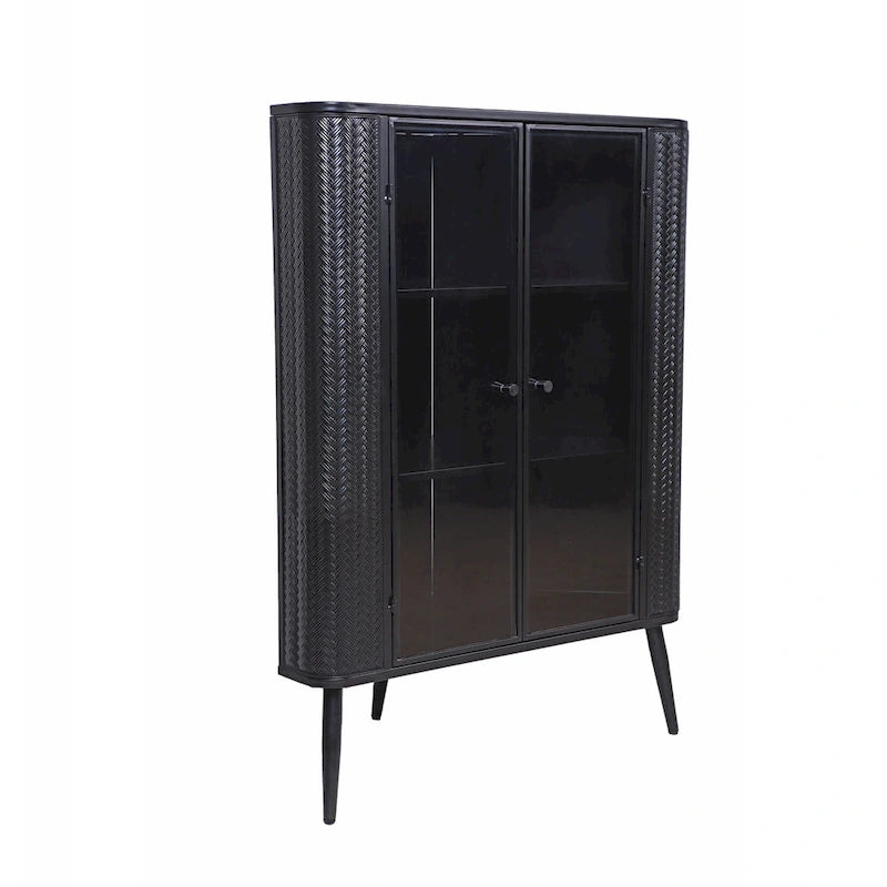 Meuble de rangement d'angle moderne à 3 niveaux avec portes en verre trempé, étagères et cadre en métal - Organisateur autoportant peu encombrant