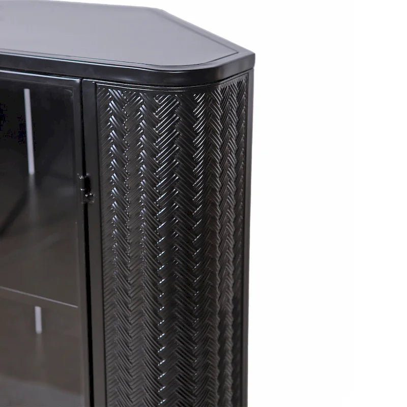 Meuble de rangement d'angle moderne à 3 niveaux avec portes en verre trempé, étagères et cadre en métal - Organisateur autoportant peu encombrant