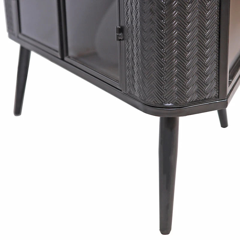 Meuble de rangement d'angle moderne à 3 niveaux avec portes en verre trempé, étagères et cadre en métal - Organisateur autoportant peu encombrant