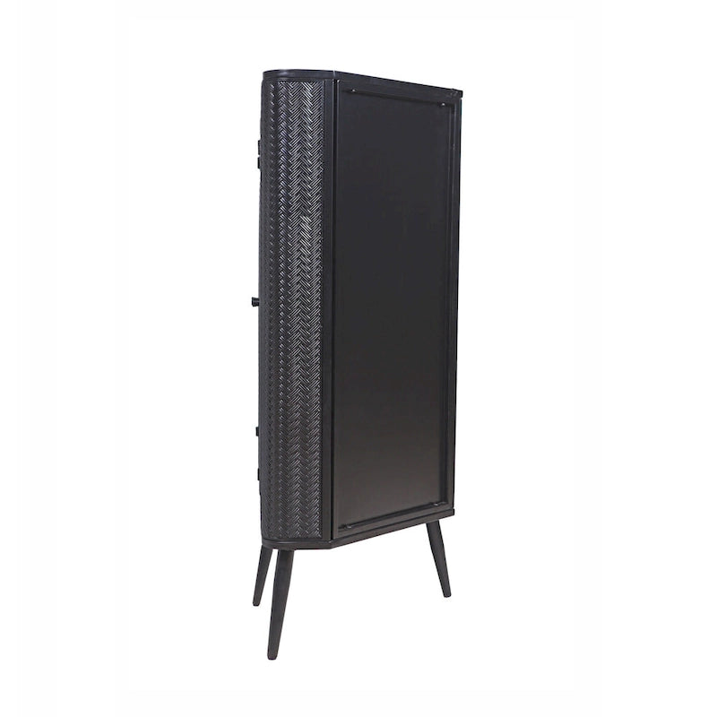 Meuble de rangement d'angle moderne à 3 niveaux avec portes en verre trempé, étagères et cadre en métal - Organisateur autoportant peu encombrant