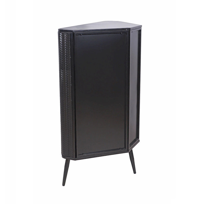 Meuble de rangement d'angle moderne à 3 niveaux avec portes en verre trempé, étagères et cadre en métal - Organisateur autoportant peu encombrant