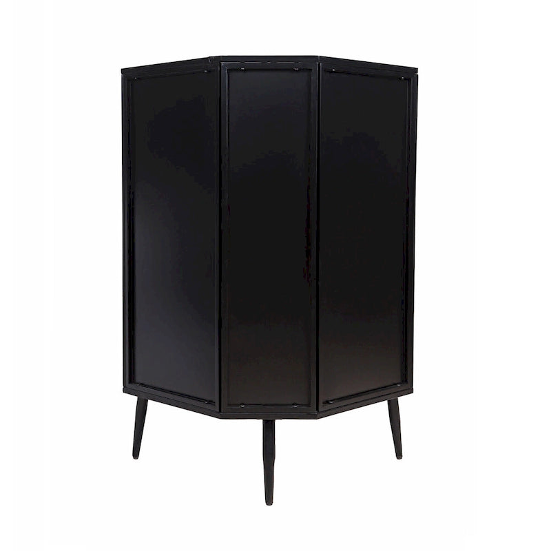 Meuble de rangement d'angle moderne à 3 niveaux avec portes en verre trempé, étagères et cadre en métal - Organisateur autoportant peu encombrant