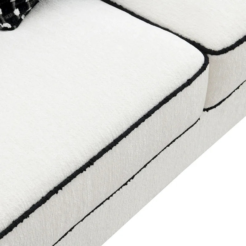 Causeuse moderne en chenille blanche avec coussins décoratifs