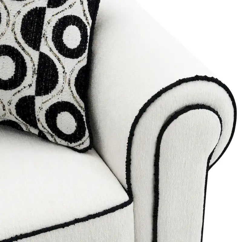 Causeuse moderne en chenille blanche avec coussins décoratifs