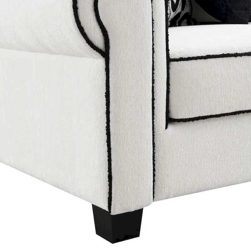 Causeuse moderne en chenille blanche avec coussins décoratifs