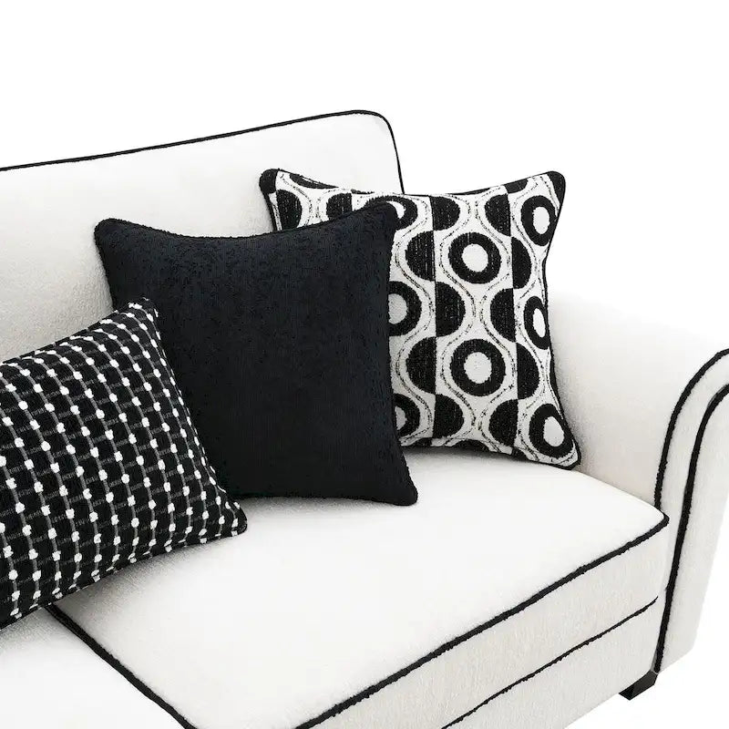 Causeuse moderne en chenille blanche avec coussins décoratifs