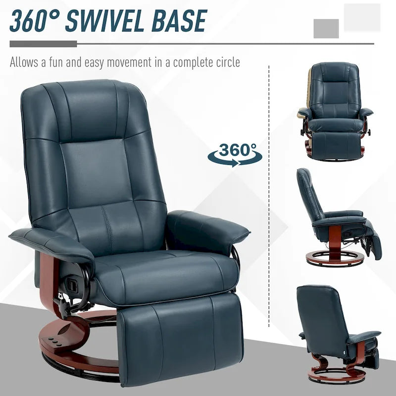 Fauteuil inclinable HomCom en similicuir avec base pivotante manuelle réglable et repose-pieds confortable et relaxant