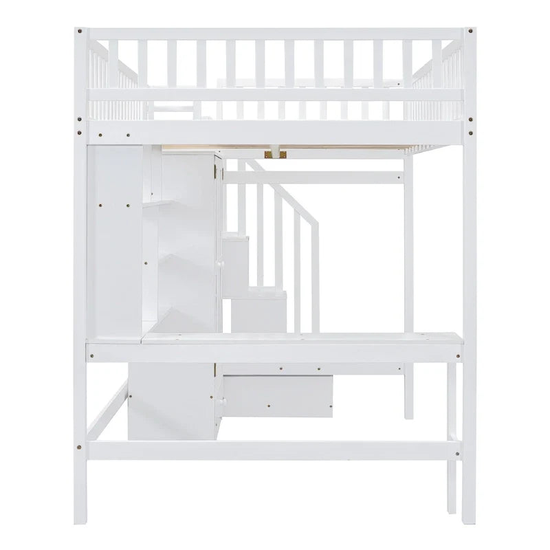 Lit mezzanine deux places en pin avec bureau et rangement