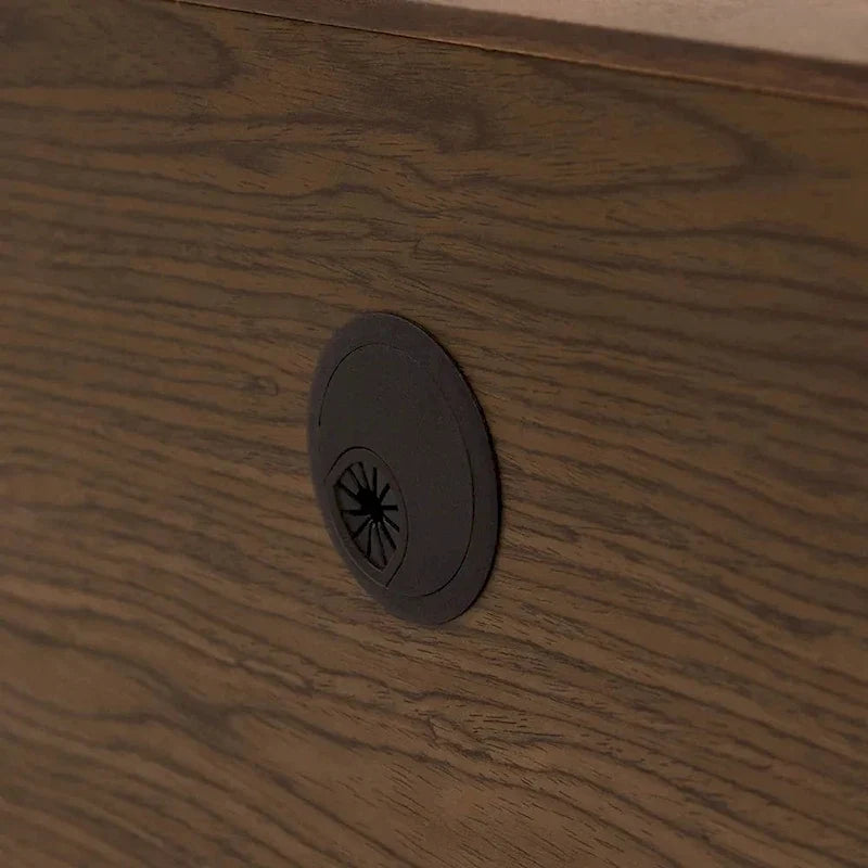 Meuble TV minimaliste avec tiroirs, console multimédia en bois massif avec placards, porte abattante, placage noyer, entièrement assemblé