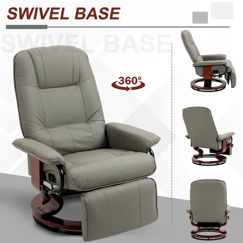 Fauteuil inclinable HomCom en similicuir avec base pivotante manuelle réglable et repose-pieds confortable et relaxant