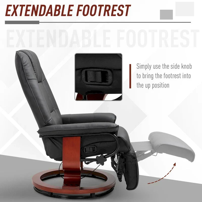 Fauteuil inclinable HomCom en similicuir avec base pivotante manuelle réglable et repose-pieds confortable et relaxant