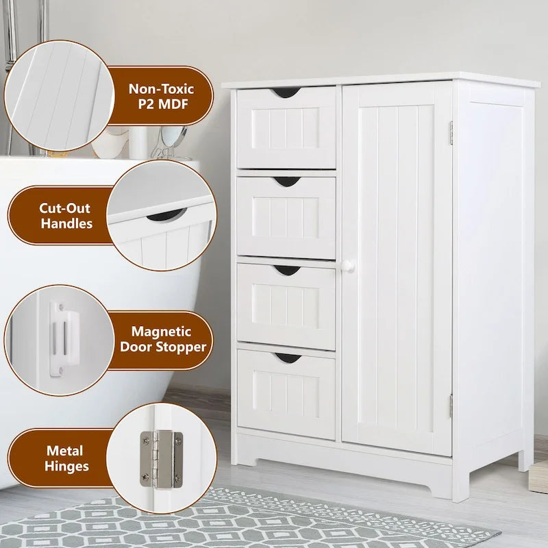 Meuble de rangement sur pied pour salle de bain VEIKOUS avec 4 tiroirs