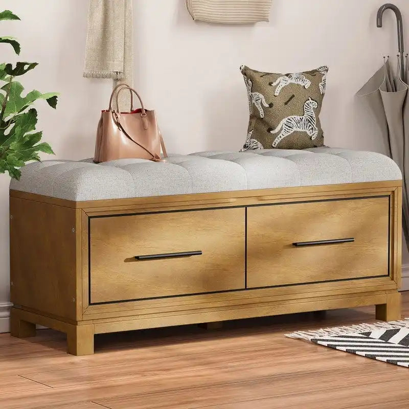 Banc à chaussures avec coussin amovible et rangement dissimulé pour l'organisation de l'entrée et du salon