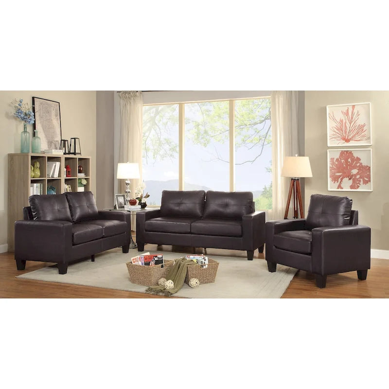 Canapé droit en similicuir à accoudoirs évasés de 58 po de large – 32L x 58W x 36H