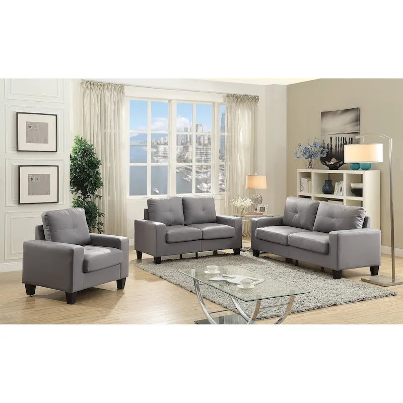 Canapé droit en similicuir à accoudoirs évasés de 58 po de large – 32L x 58W x 36H