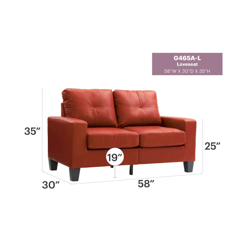 Canapé droit en similicuir à accoudoirs évasés de 58 po de large – 32L x 58W x 36H