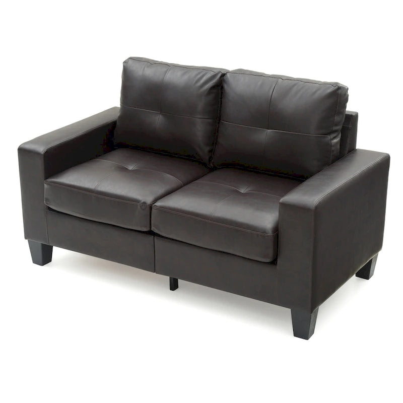 Canapé droit en similicuir à accoudoirs évasés de 58 po de large – 32L x 58W x 36H