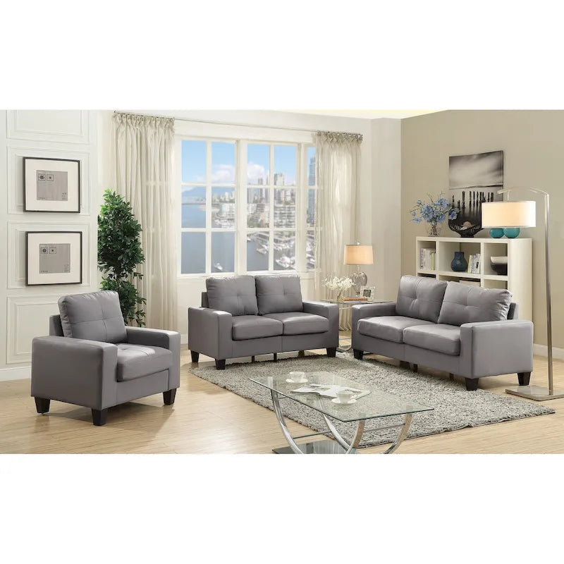 Canapé droit en similicuir à accoudoirs évasés de 58 po de large – 32L x 58W x 36H