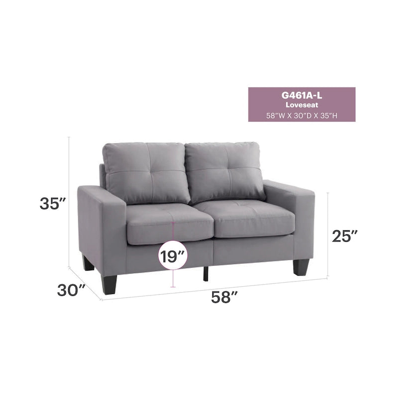 Canapé droit en similicuir à accoudoirs évasés de 58 po de large – 32L x 58W x 36H