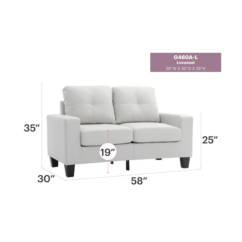 Canapé droit en similicuir à accoudoirs évasés de 58 po de large – 32L x 58W x 36H