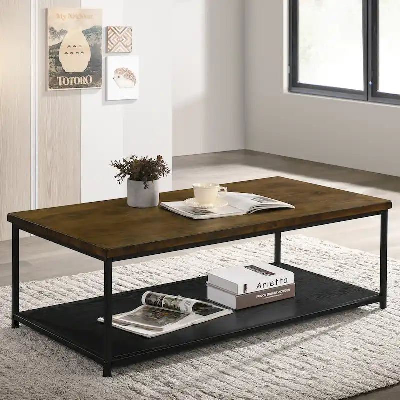 Table basse contemporaine en bois à 1 étagère de 119 cm