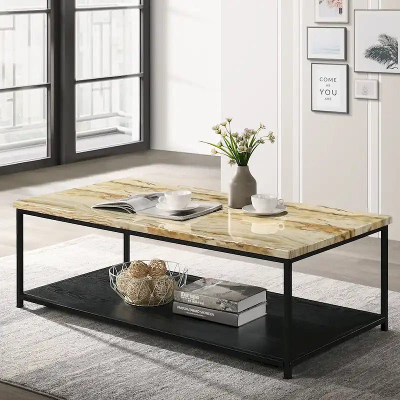 Table basse contemporaine en bois à 1 étagère de 119 cm