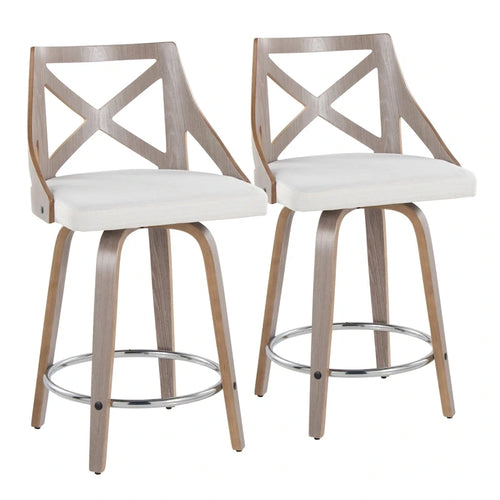Tabouret de bar à hauteur fixe de 24 po avec pieds en bois courbé (paquet de 2)