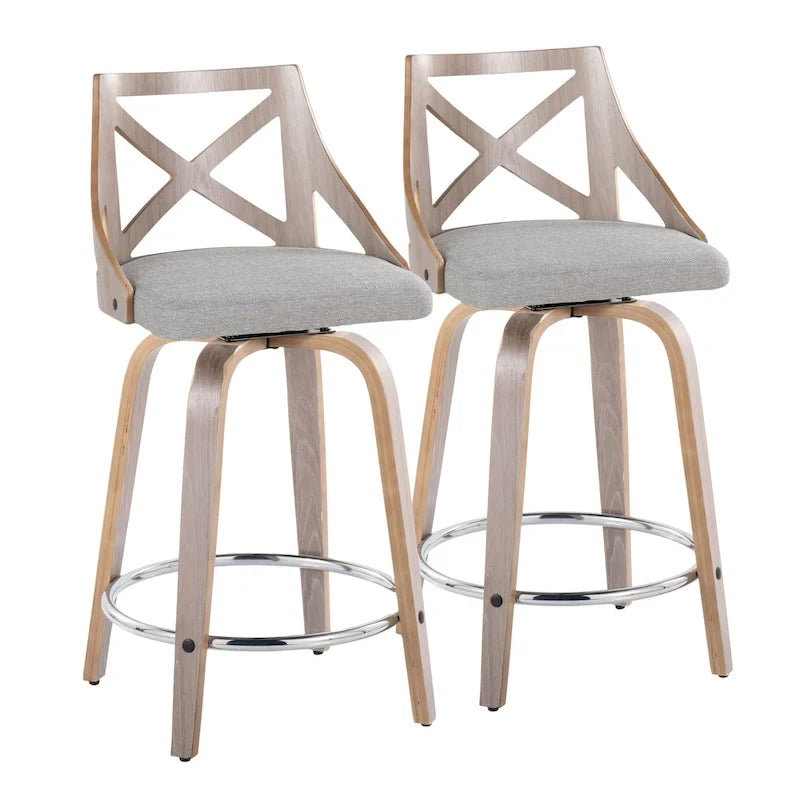 Tabouret de bar à hauteur fixe de 24 po avec pieds en bois courbé (paquet de 2)